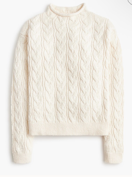 J. Crew Factory Sweaters - JCrew Cable Knit Mock Roll Neck Sweater in Natural Cream Size Large NEW CP349